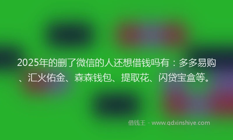 2025年的删了微信的人还想借钱吗有：多多易购、汇火佑金、森森钱包、提取花、闪贷宝盒等。