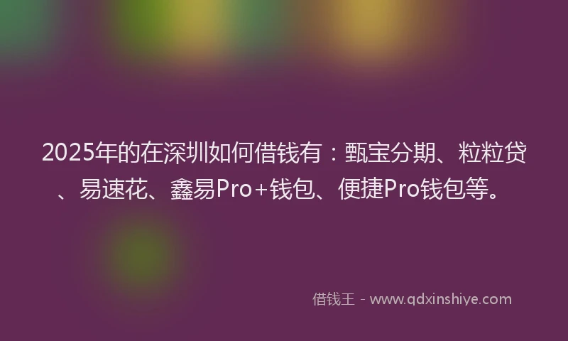 2025年的在深圳如何借钱有：甄宝分期、粒粒贷、易速花、鑫易Pro+钱包、便捷Pro钱包等。