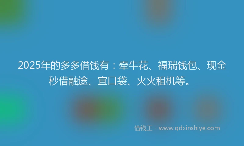 2025年的多多借钱有：牵牛花、福瑞钱包、现金秒借融途、宜口袋、火火租机等。