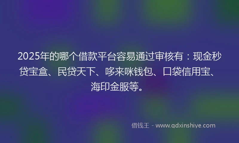 2025年的哪个借款平台容易通过审核有：现金秒贷宝盒、民贷天下、哆来咪钱包、口袋信用宝、海印金服等。