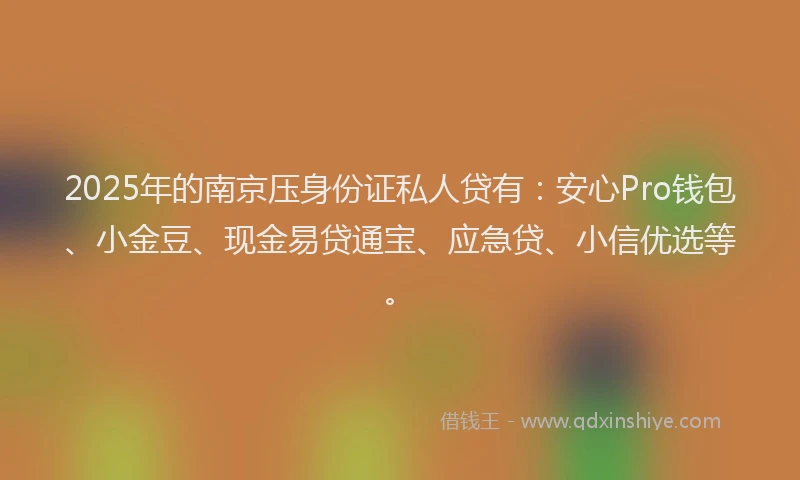 2025年的南京压身份证私人贷有：安心Pro钱包、小金豆、现金易贷通宝、应急贷、小信优选等。