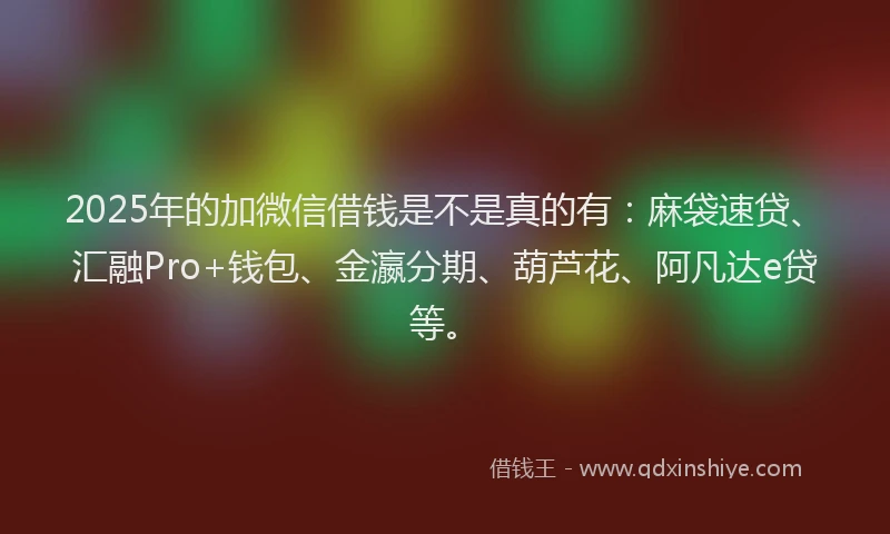 2025年的加微信借钱是不是真的有：麻袋速贷、汇融Pro+钱包、金瀛分期、葫芦花、阿凡达e贷等。
