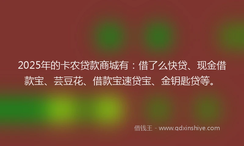2025年的卡农贷款商城有：借了么快贷、现金借款宝、芸豆花、借款宝速贷宝、金钥匙贷等。