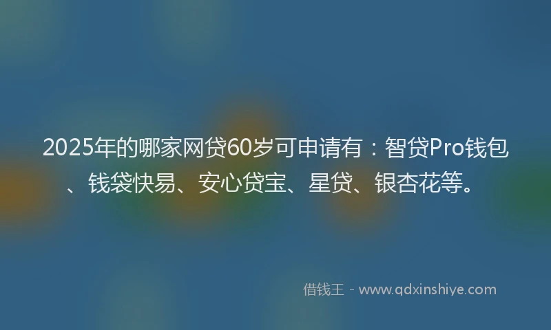 2025年的哪家网贷60岁可申请有：智贷Pro钱包、钱袋快易、安心贷宝、星贷、银杏花等。