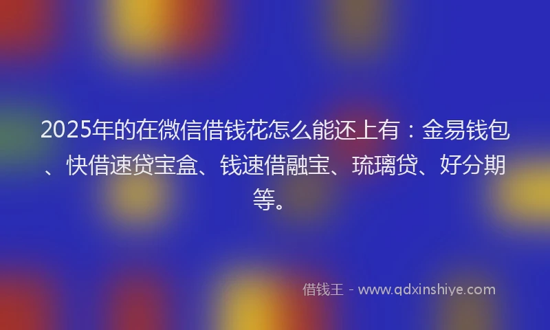 2025年的在微信借钱花怎么能还上有：金易钱包、快借速贷宝盒、钱速借融宝、琉璃贷、好分期等。