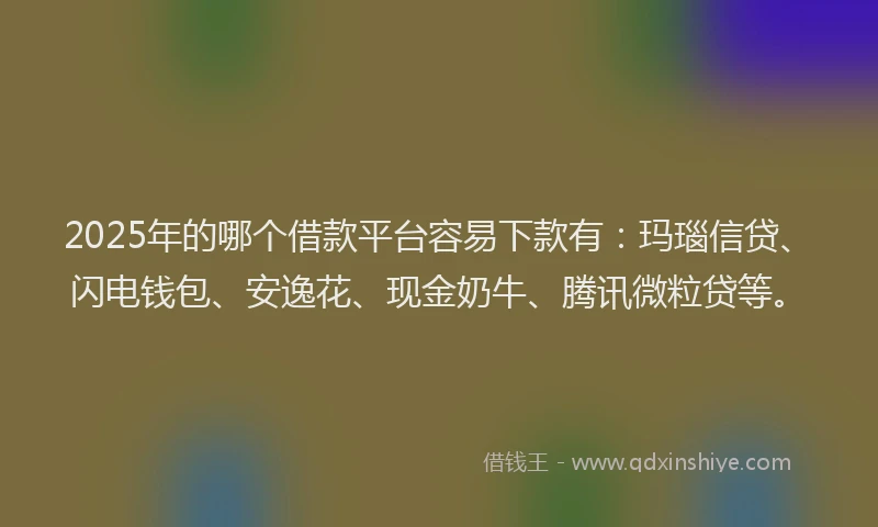 2025年的哪个借款平台容易下款有：玛瑙信贷、闪电钱包、安逸花、现金奶牛、腾讯微粒贷等。