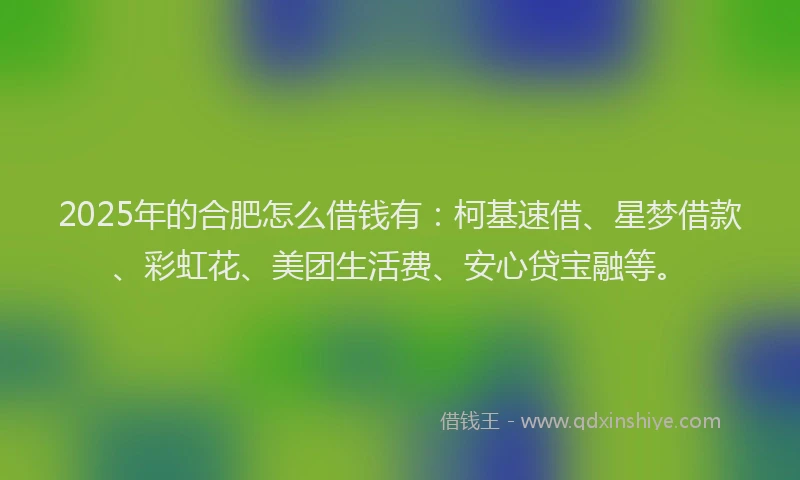 2025年的合肥怎么借钱有：柯基速借、星梦借款、彩虹花、美团生活费、安心贷宝融等。