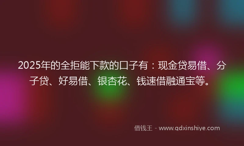 2025年的全拒能下款的口子有：现金贷易借、分子贷、好易借、银杏花、钱速借融通宝等。