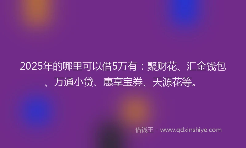 2025年的哪里可以借5万有：聚财花、汇金钱包、万通小贷、惠享宝券、天源花等。