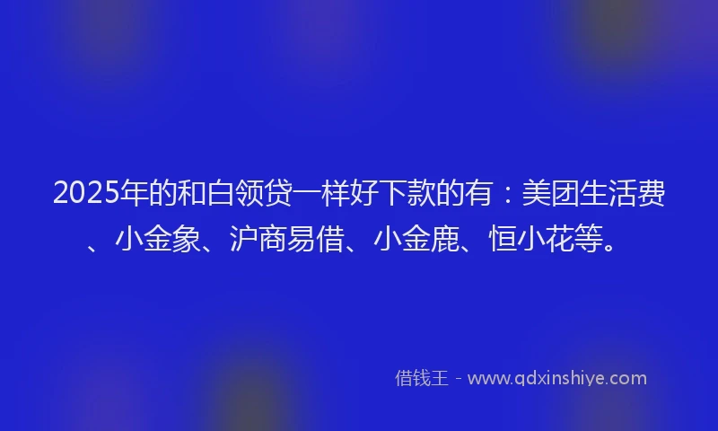 2025年的和白领贷一样好下款的有：美团生活费、小金象、沪商易借、小金鹿、恒小花等。