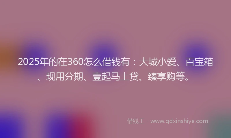 2025年的在360怎么借钱有：大城小爱、百宝箱、现用分期、壹起马上贷、臻享购等。