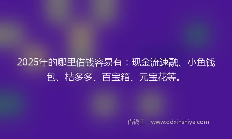 2025年的哪里借钱容易有：现金流速融、小鱼钱包、桔多多、百宝箱、元宝花等。