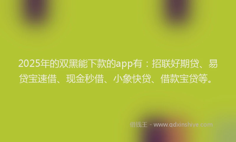 2025年的双黑能下款的app有：招联好期贷、易贷宝速借、现金秒借、小象快贷、借款宝贷等。