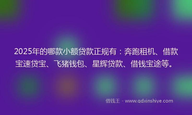 2025年的哪款小额贷款正规有：奔跑租机、借款宝速贷宝、飞猪钱包、星辉贷款、借钱宝途等。