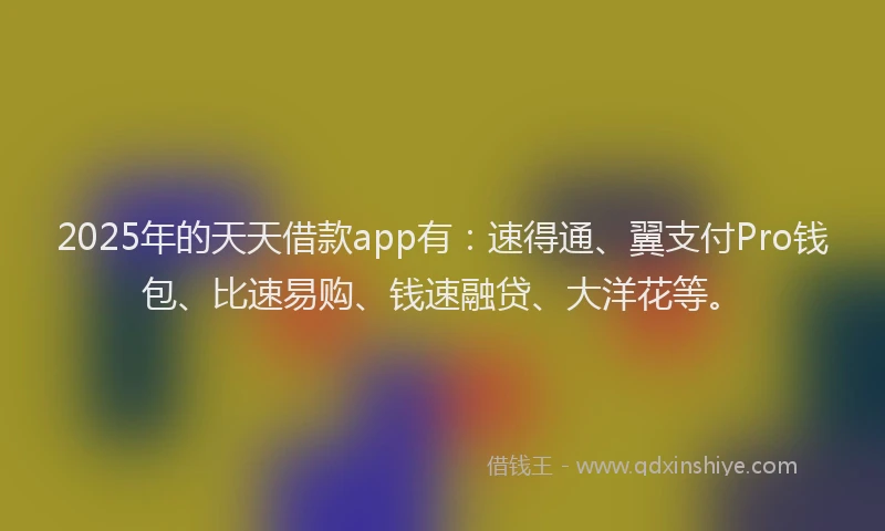 2025年的天天借款app有：速得通、翼支付Pro钱包、比速易购、钱速融贷、大洋花等。