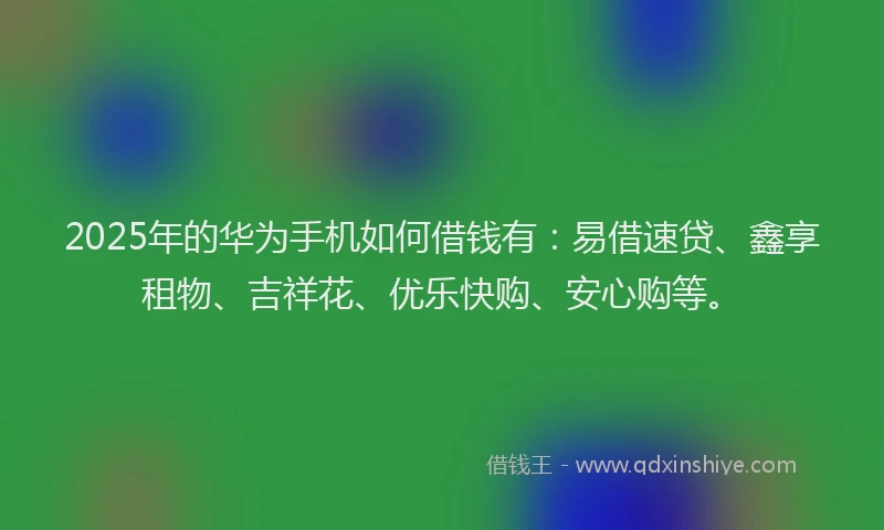 2025年的华为手机如何借钱有：易借速贷、鑫享租物、吉祥花、优乐快购、安心购等。