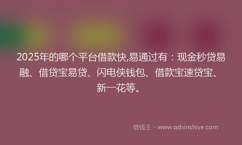 2025年的哪个平台借款快,易通过有：现金秒贷易融、借贷宝易贷、闪电侠钱包、借款宝速贷宝、新一花等。