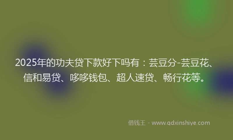 2025年的功夫贷下款好下吗有：芸豆分-芸豆花、信和易贷、哆哆钱包、超人速贷、畅行花等。