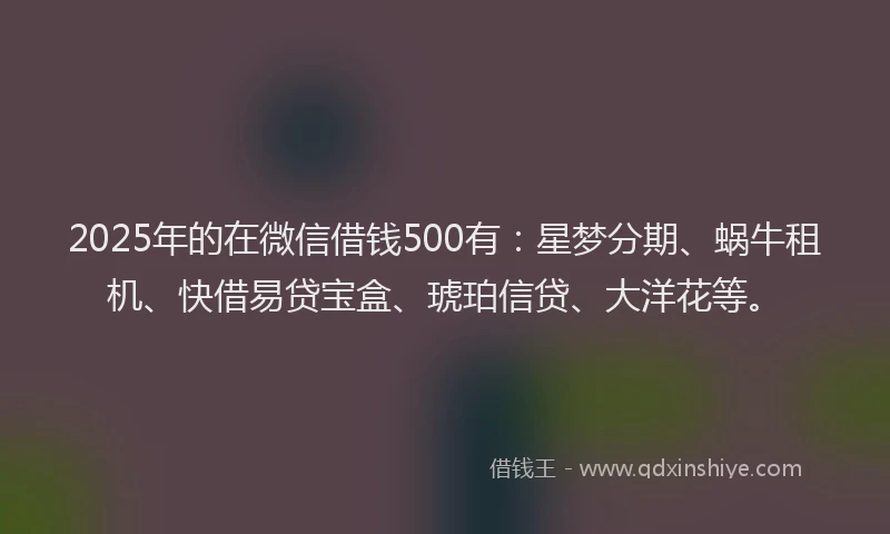 2025年的在微信借钱500有：星梦分期、蜗牛租机、快借易贷宝盒、琥珀信贷、大洋花等。