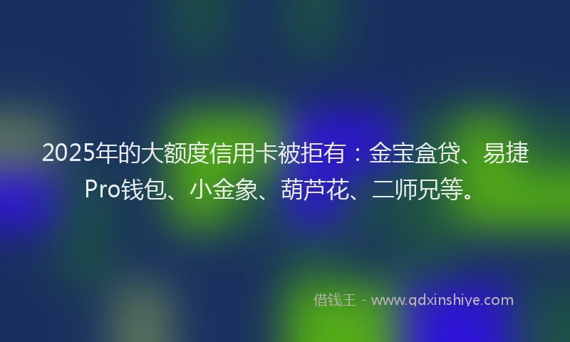 2025年的大额度信用卡被拒有：金宝盒贷、易捷Pro钱包、小金象、葫芦花、二师兄等。