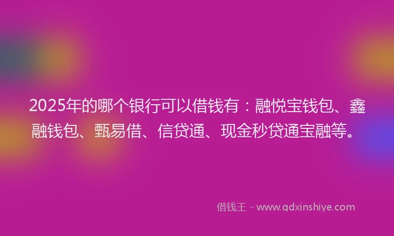 2025年的哪个银行可以借钱有：融悦宝钱包、鑫融钱包、甄易借、信贷通、现金秒贷通宝融等。