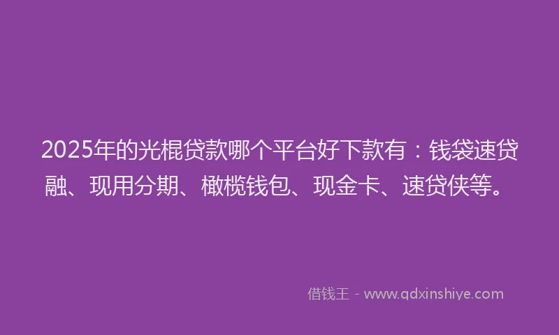2025年的光棍贷款哪个平台好下款有：钱袋速贷融、现用分期、橄榄钱包、现金卡、速贷侠等。