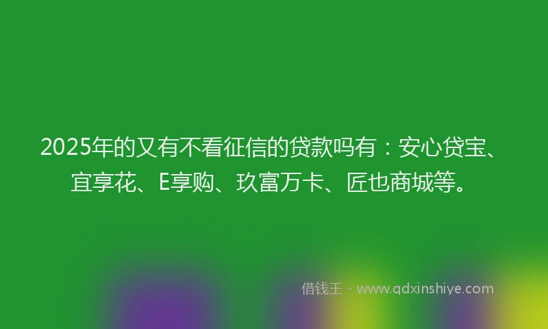 2025年的又有不看征信的贷款吗有：安心贷宝、宜享花、E享购、玖富万卡、匠也商城等。