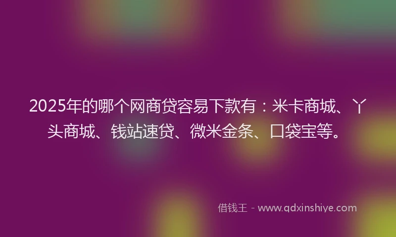 2025年的哪个网商贷容易下款有：米卡商城、丫头商城、钱站速贷、微米金条、口袋宝等。