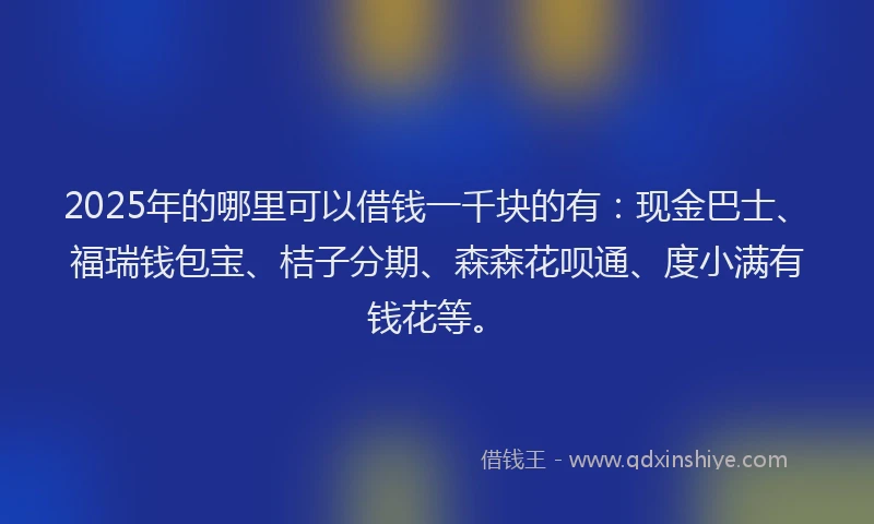 2025年的哪里可以借钱一千块的有：现金巴士、福瑞钱包宝、桔子分期、森森花呗通、度小满有钱花等。