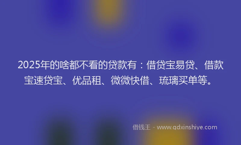 2025年的啥都不看的贷款有：借贷宝易贷、借款宝速贷宝、优品租、微微快借、琉璃买单等。
