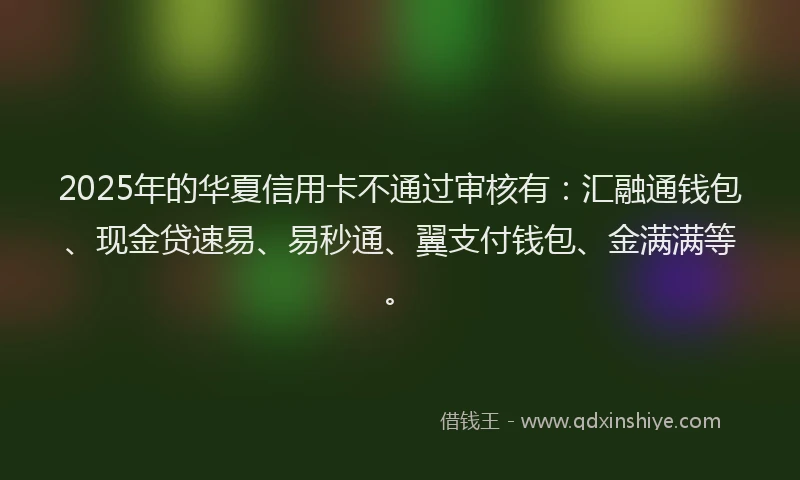 2025年的华夏信用卡不通过审核有：汇融通钱包、现金贷速易、易秒通、翼支付钱包、金满满等。