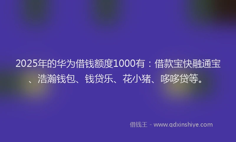 2025年的华为借钱额度1000有：借款宝快融通宝、浩瀚钱包、钱贷乐、花小猪、哆哆贷等。