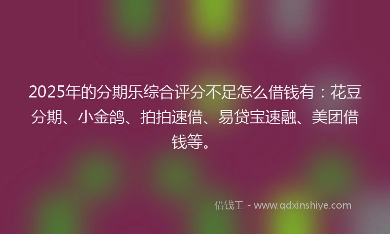 2025年的分期乐综合评分不足怎么借钱有：花豆分期、小金鸽、拍拍速借、易贷宝速融、美团借钱等。