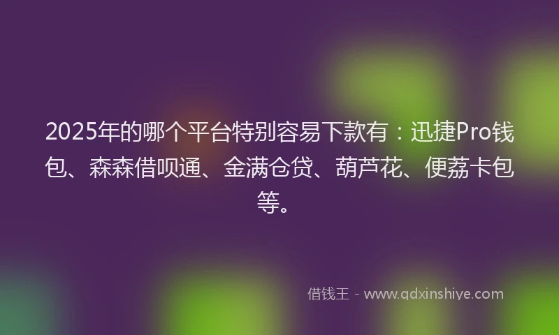 2025年的哪个平台特别容易下款有：迅捷Pro钱包、森森借呗通、金满仓贷、葫芦花、便荔卡包等。