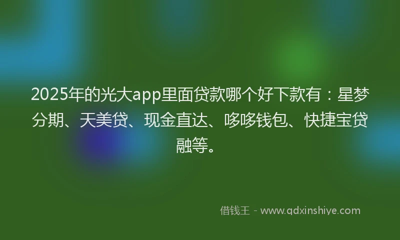 2025年的光大app里面贷款哪个好下款有：星梦分期、天美贷、现金直达、哆哆钱包、快捷宝贷融等。
