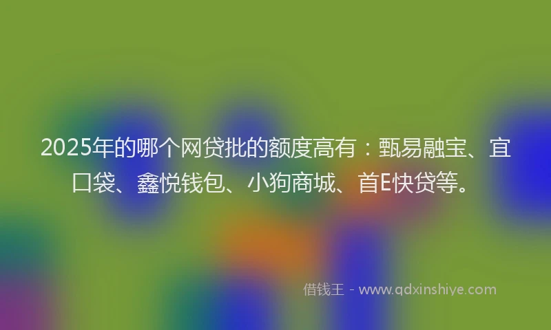 2025年的哪个网贷批的额度高有：甄易融宝、宜口袋、鑫悦钱包、小狗商城、首E快贷等。