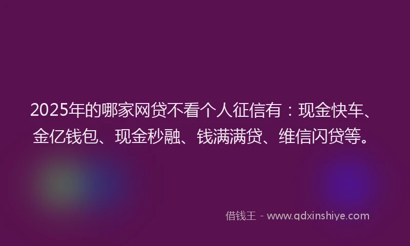 2025年的哪家网贷不看个人征信有：现金快车、金亿钱包、现金秒融、钱满满贷、维信闪贷等。