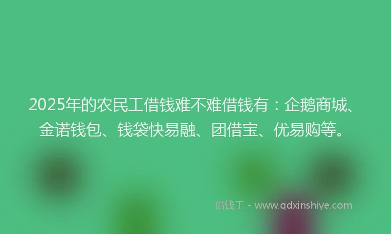 2025年的农民工借钱难不难借钱有：企鹅商城、金诺钱包、钱袋快易融、团借宝、优易购等。