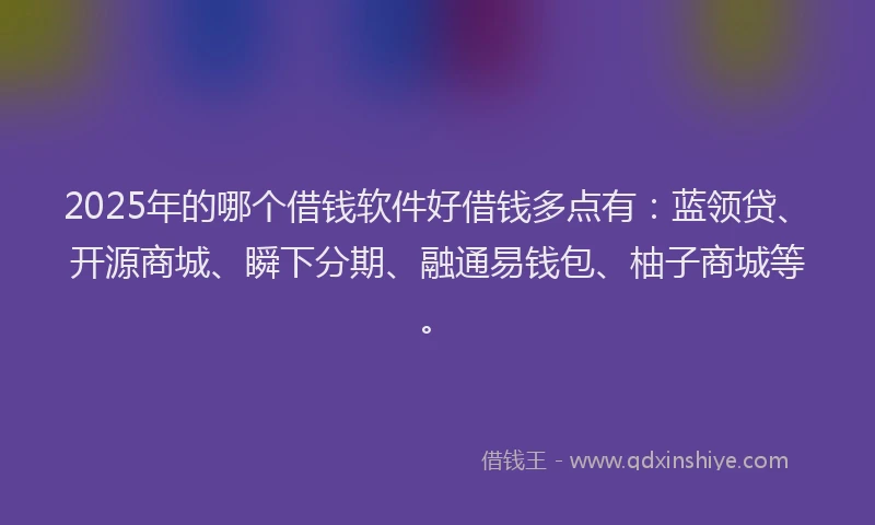 2025年的哪个借钱软件好借钱多点有：蓝领贷、开源商城、瞬下分期、融通易钱包、柚子商城等。