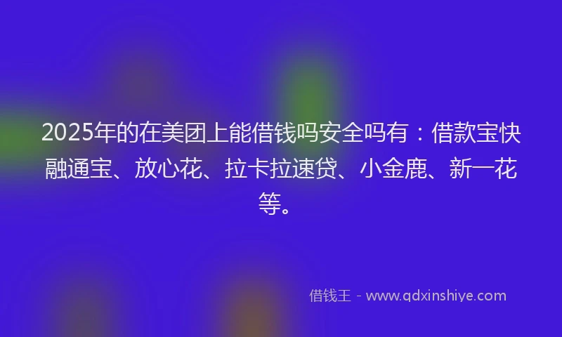 2025年的在美团上能借钱吗安全吗有：借款宝快融通宝、放心花、拉卡拉速贷、小金鹿、新一花等。