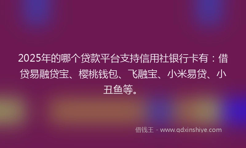 2025年的哪个贷款平台支持信用社银行卡有：借贷易融贷宝、樱桃钱包、飞融宝、小米易贷、小丑鱼等。