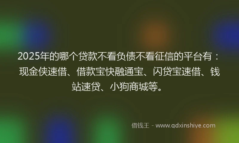 2025年的哪个贷款不看负债不看征信的平台有：现金侠速借、借款宝快融通宝、闪贷宝速借、钱站速贷、小狗商城等。