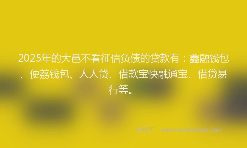 2025年的大邑不看征信负债的贷款有：鑫融钱包、便荔钱包、人人贷、借款宝快融通宝、借贷易行等。