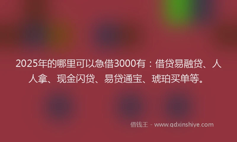2025年的哪里可以急借3000有：借贷易融贷、人人拿、现金闪贷、易贷通宝、琥珀买单等。