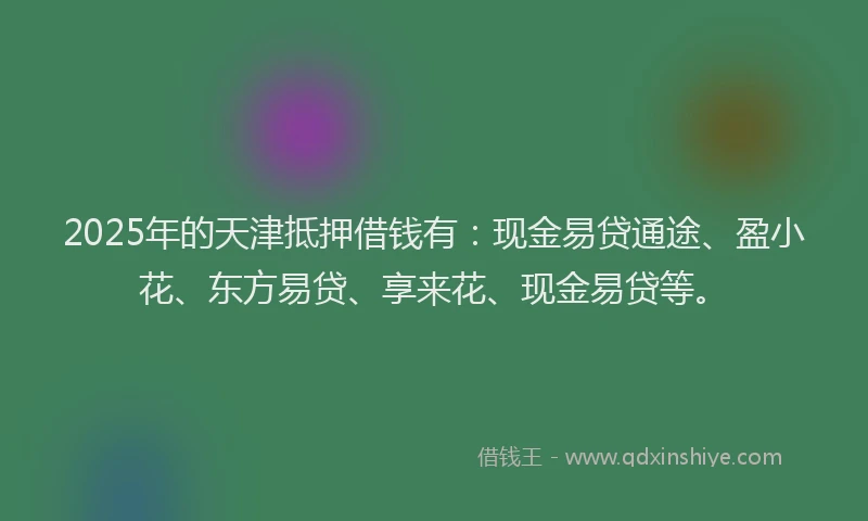 2025年的天津抵押借钱有：现金易贷通途、盈小花、东方易贷、享来花、现金易贷等。