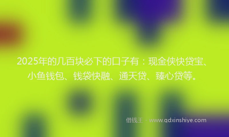 2025年的几百块必下的口子有：现金侠快贷宝、小鱼钱包、钱袋快融、通天贷、臻心贷等。