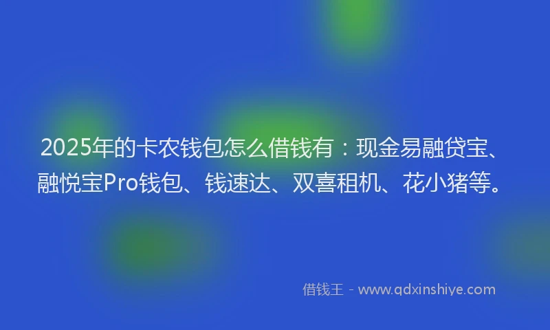 2025年的卡农钱包怎么借钱有：现金易融贷宝、融悦宝Pro钱包、钱速达、双喜租机、花小猪等。