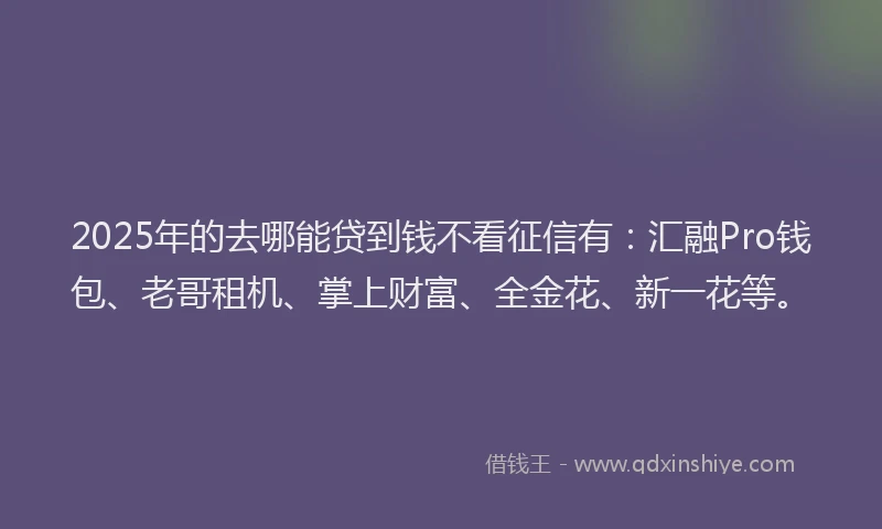 2025年的去哪能贷到钱不看征信有：汇融Pro钱包、老哥租机、掌上财富、全金花、新一花等。