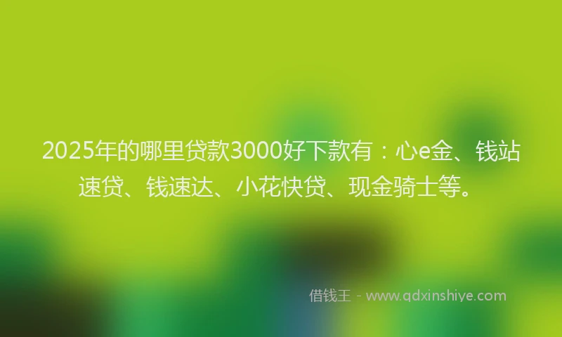 2025年的哪里贷款3000好下款有：心e金、钱站速贷、钱速达、小花快贷、现金骑士等。