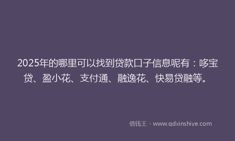 2025年的哪里可以找到贷款口子信息呢有：哆宝贷、盈小花、支付通、融逸花、快易贷融等。